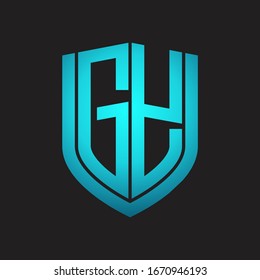 GY Logo monogram with emblem shield design isolated with blue colors on black background