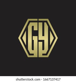 Monograma del logotipo GY con una plantilla de diseño redondeado de línea hexagonal con colores dorados