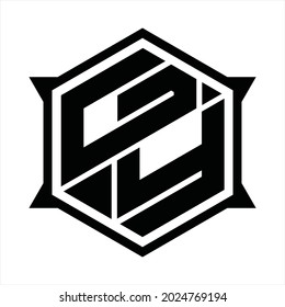 GY Logo monogram with hexagon and sharp shape design template