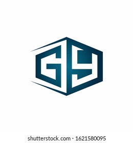 GY monogram logo with hexagon shape and negative space style ribbon design template