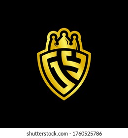 GY-Monogramm-Logo mit Schild- und Krondesign-Vorlage einzeln auf schwarzem Hintergrund