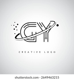 GY Orbit Monogram Logo - Futuristic Minimal Letter mark with Circular Line Art, Tech-Inspired Dots and Space Motion Concept for Modern Branding Identity (Logotipo de Monograma de Órbita GY - Marca de Letra Mínima Futurista com Linha de Arte Circular, Pontos Inspirados na Tecnologia e Conceito de Movimento Espacial para Identidade de Marca Moderna)