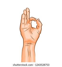 Gyan mudra or chin-mudra - gesture in yoga fingers. Symbol in Buddhism or Hinduism concept. Yoga technique for meditation. Promote physical and mental health. Vector illustration