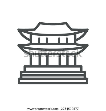 Gyeongbokgung Palace Icon Vector Set. Minimal Linear Symbol of Korean Royal Architecture, Heritage, and Historic Landmark of South Korea.