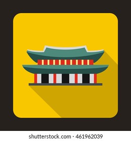 Gyeongbokgung palace in Seoul, Korea icon in flat style on a yellow background