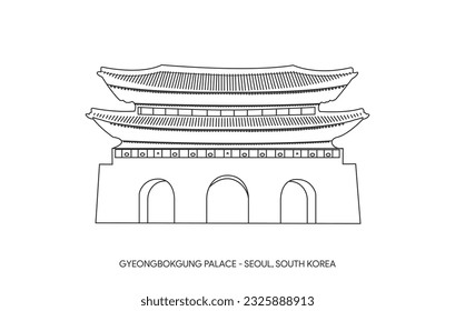 Gyeongbokgung Palace, Seoul, Südkorea - Line Art Vector Illustration