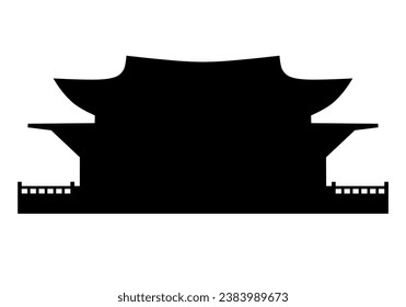 Gyeongbokgung palace of South Korea silhouette isolated on white. South Korea palace silhouette. Vector illustration