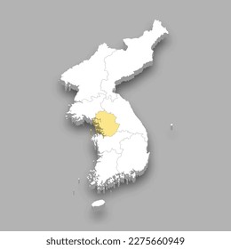 Gyeonggi historical region location within Korea 3d isometric map