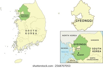 Gyeonggi Province location on map of South Korea. Capital city is Suwon