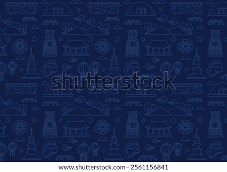 Gyeongju heritage doodle background pattern.