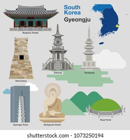 Gyeongju landmarks  illustrations. Gyeongju, korea.