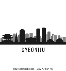 Gyeongju Skyline South Korea Black Silhouette.
