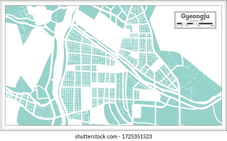 Carte de la ville de Gyeongju en Corée du Sud en style rétro. Plan. Illustration vectorielle.