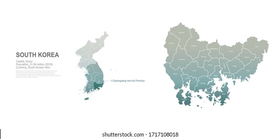 gyeongsang nam-do map. Südkorea Stadt, Provinzen Vektorillustration Karte Reihe. 