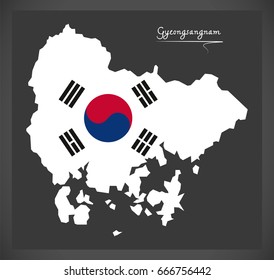 Gyeongsangnam map with South Korean national flag illustration