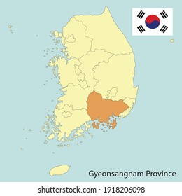 gyeongsangnam province, south korea map with provinces, vector illustration