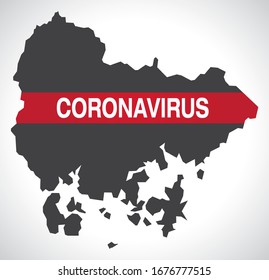 Gyeongsangnam SOUTH KOREA province map with Coronavirus warning illustration