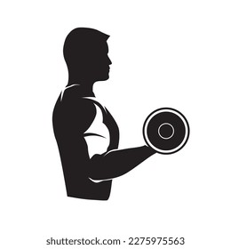 Gym, abstract bodybuilder, isolated vector silhouette, side view