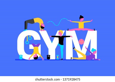 Gym background with colorful people 
