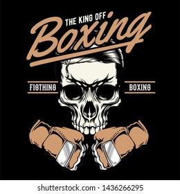 Gym badge of boxing skull.hand drawing vector hand drawing,Shirt designs, biker, disk jockey, gentleman, barber and many others. isolated and easy to edit. Vector Illustration - Vector