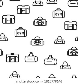 Gym Bag Accessory Vector Seamless Pattern Thin Line Illustration