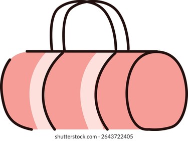 A gym bag depicted with bold outlines and smooth curves. The duffel bag is drawn in a clean, modern style with a rounded shape. Cartoon vector illustration.