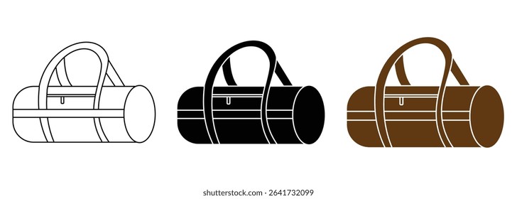 Gym bag icon vector. Silhouette of duffle bag, metal wire roll icon vector. Vector illustration.