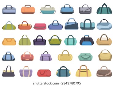 Gym Bag icons set cartoon vector. Room bag. Tote training