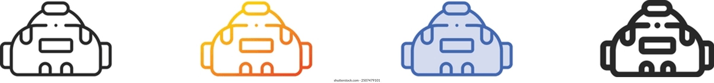 icono de bolsa de gimnasio. Diseño lineal delgado, degradado, azul y estilo audaz aislado sobre fondo blanco