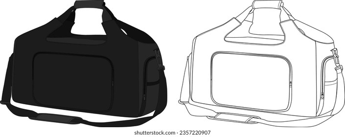 Gym Bags for Men Women, Sports Duffle Bag, Travel Gym Bag with Shoes Compartment, Vector Illustration, Fashion Flats Sketch, Bag Outline Template, Vector Clip Art Template.