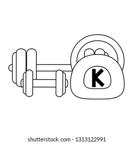 gym barbell dumbbell and kettlebell in black and white