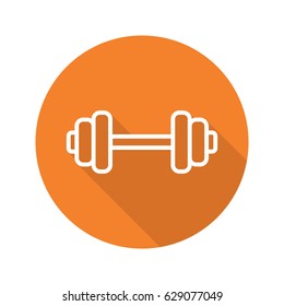 Gym barbell flat linear long shadow icon. Fitness and workout sign. Vector line symbol
