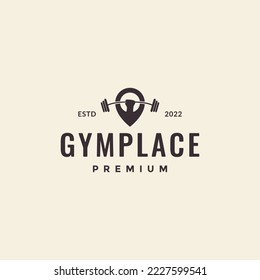 zona de fitness barbell con logo de localización de pin vector