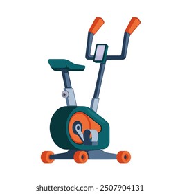 Gym bike icon. Bicycle for cycle exercises. Fitness center, sport club, gym equipment. Home workout, indoor cycling attribute. Healthy active lifestyle. Flat vector illustration isolated on white.