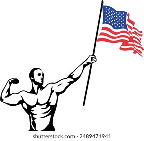 gym bodybuilder with flag logo design