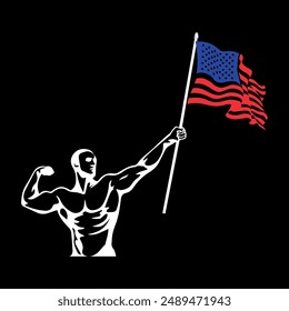 culturista de gimnasio con diseño de logotipo de bandera
