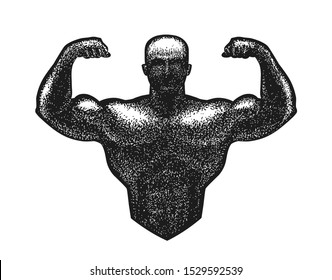 Gym, bodybuilding logo or label. Strong man with big muscles. Vector illustration