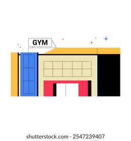 Exterior Del Edificio Del Gimnasio En Ilustración vectorial Plana Que Simboliza La Aptitud, El Ejercicio Y La Salud Física, Aislado Sobre Fondo Blanco