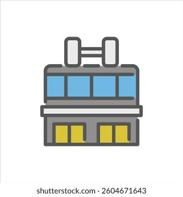 Gym Building filled outline icon. Gym color outline icon.
