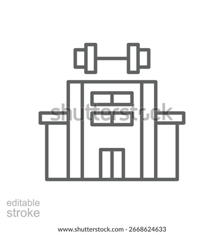Gym building icon. Simple outline style. Fitness, health, sport, training, exercise, healthy, workout, muscle, bodybuilding concept. Thin line symbol. Vector isolated design editable stroke