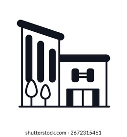 Icono de edificio de gimnasio con fondo blanco Vector Ilustración de stock