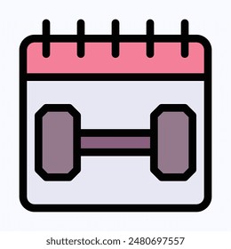 Gym Calendar, Gym Dumbbell Vector Icon, Lineal Color Vector Icon. 