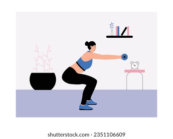 Gym class carrying dumbbells, doing resistance exercises lifting weights, fitness vector illustration.