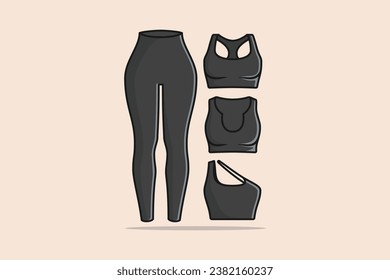 Gym Clothing or Athletic Apparel with Sports Trousers and Bra Set vector illustration. Sports and Fashion objects icon concept. Girls comfortable trouser or bra vector design with shadow.