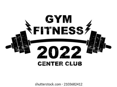 Gym club. Fitness center badge in vintage style. Vector illustration. 