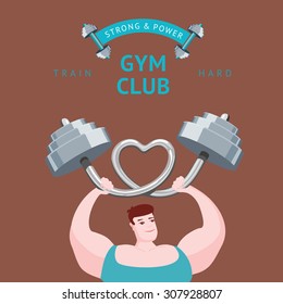 Gym club poster. Man lifting a barbell.