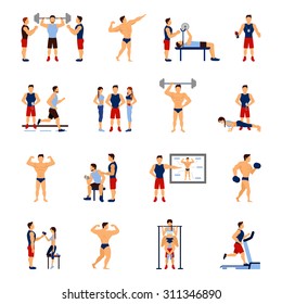 Gym Coach And Personal Trainer Flat Icons Set Isolated Vector Illustration