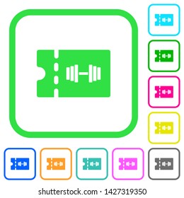 Gym discount coupon vivid colored flat icons in curved borders on white background
