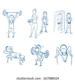 Gym doodle set. EPS 10 vector illustration