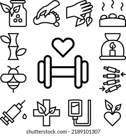 Gym dumbbell heart icon in a collection with other items